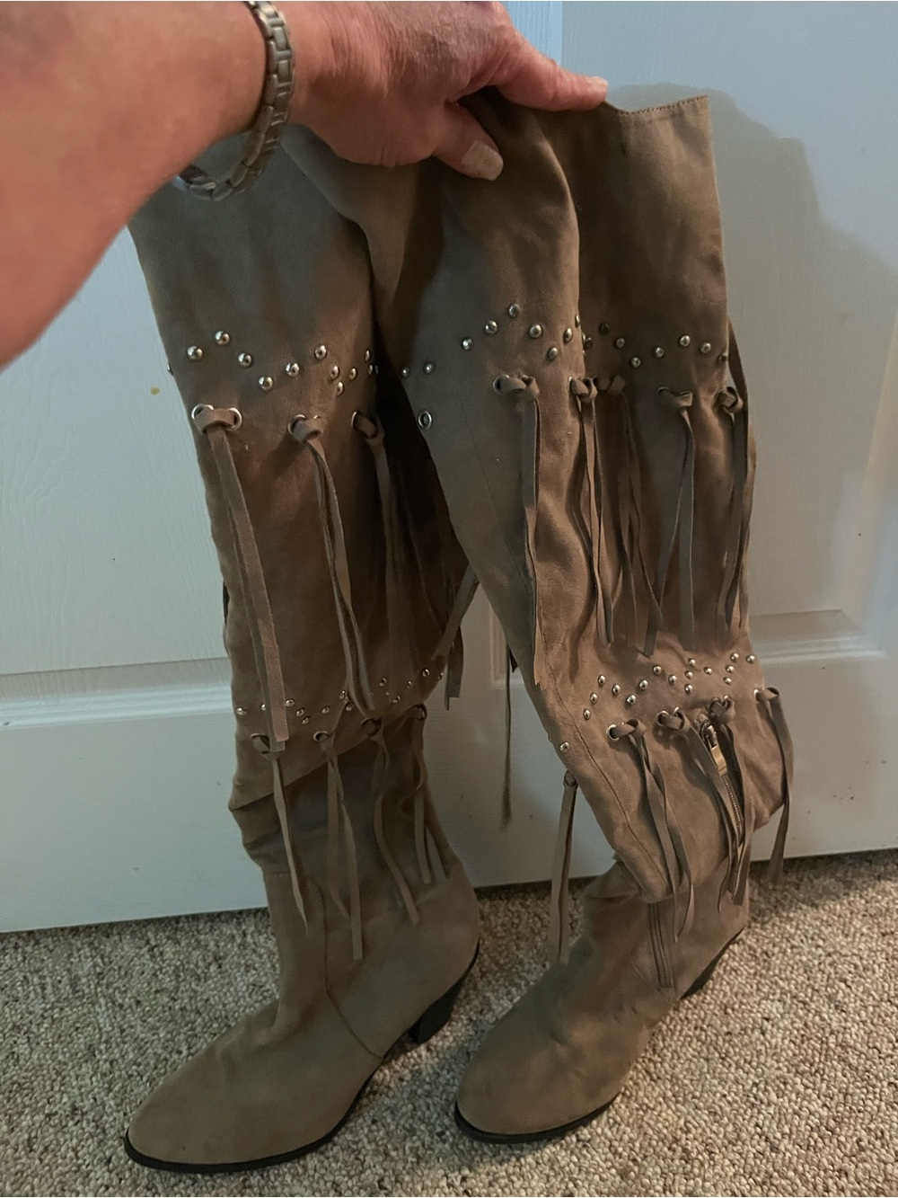 Fringe Over-the-Knee Women's Boots in Taupe